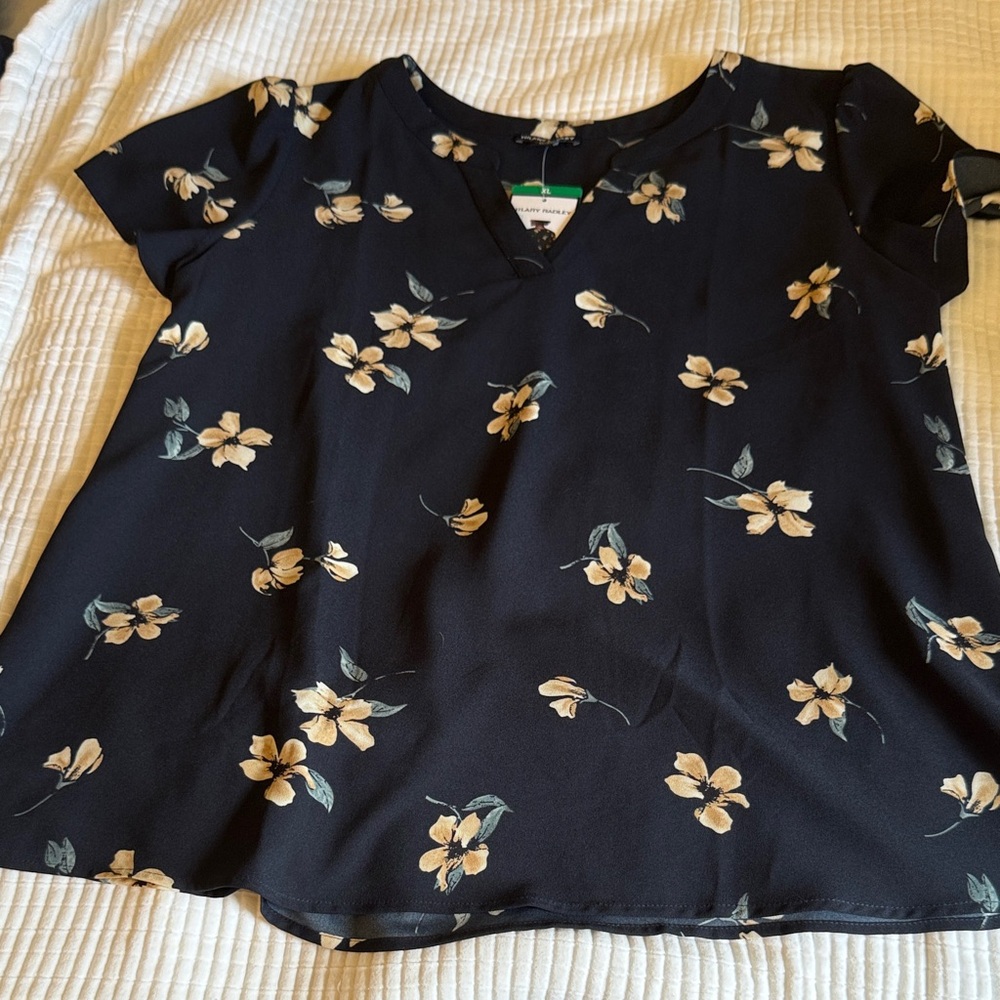 Hilary Radley Navy Floral Blouse